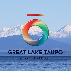 lake taupo with company logo ontop